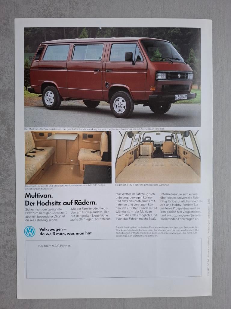 Volkswagen T3 "Jagdwagen" folder - 1989, Ophalen of Verzenden, Zo goed als nieuw, Volkswagen