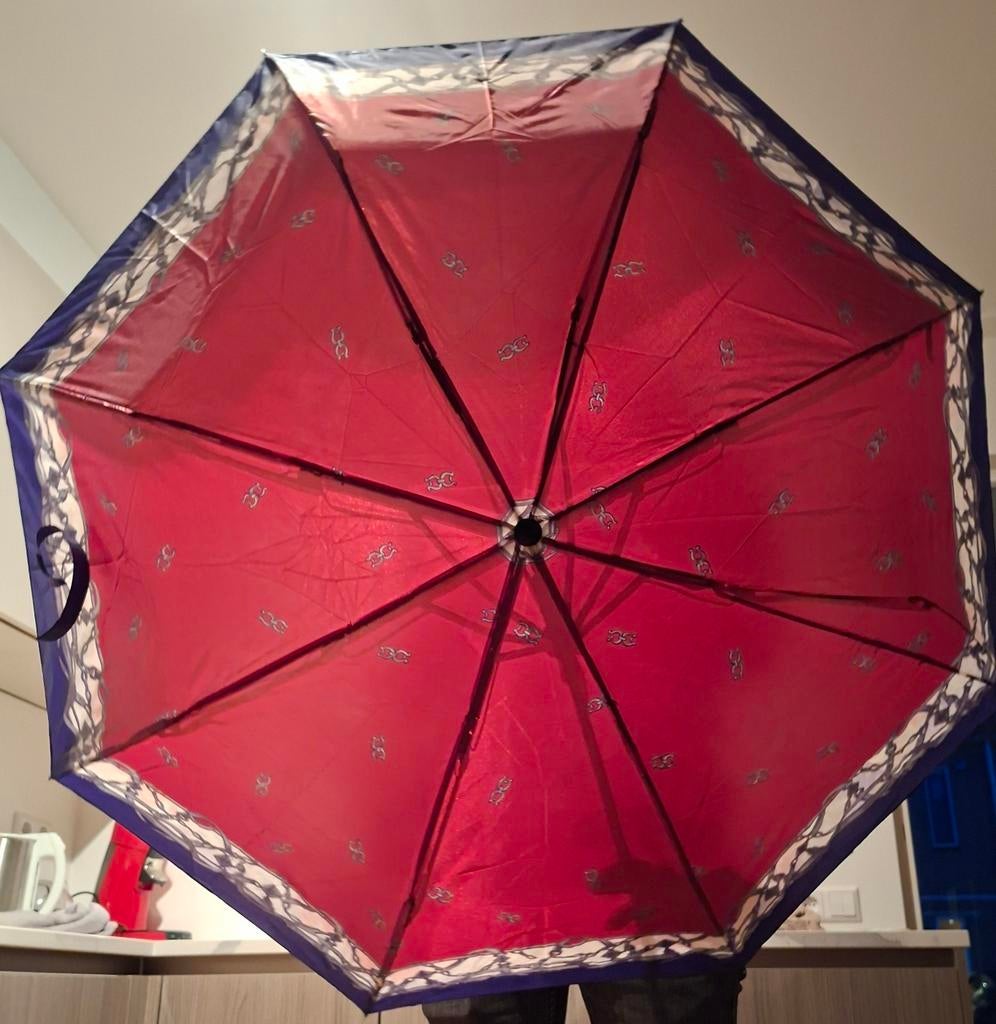 Opvouwbare paraplu rood met blauwe rand, Ophalen of Verzenden