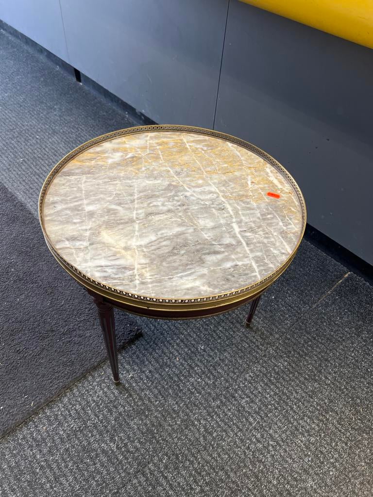 Vintage Louis XVI Style Mahogany and Marble Coffee Tabl, Ophalen, Minder dan 55 cm, Gebruikt, Rond