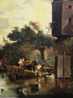 Olieverfschilderij: Hollands landschap met figuren, Antiek en Kunst, Ophalen of Verzenden