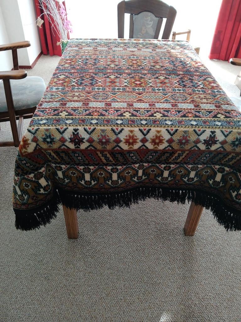 Vintage Perzisch tapijt / tafelkleed met franjes, Ophalen, Vintage, Perzisch, Oosters, Gebruikt, 100 tot 150 cm