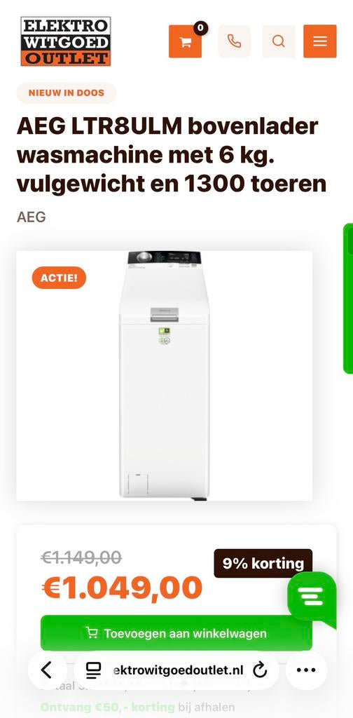 AEG WASMACHINE BOVENLADER 8000 serie Premium Model, Witgoed en Apparatuur, Wasmachines, Ophalen, Zo goed als nieuw, 1200 tot 1600 toeren