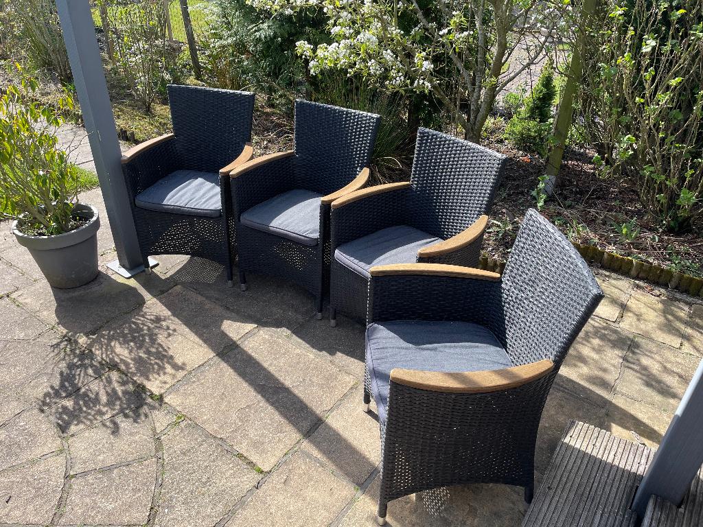 Bois le Duc Black Wicker/Teak Tuinstoelen (4st), Ophalen, Gebruikt, Wicker