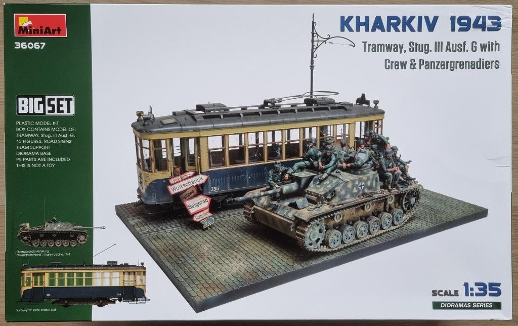 MiniArt 36067 1:35 WWII Kharkiv 1943 Tramway, Stug.III wCrew, Ophalen of Verzenden, Nieuw, 1:35 tot 1:50, Diorama