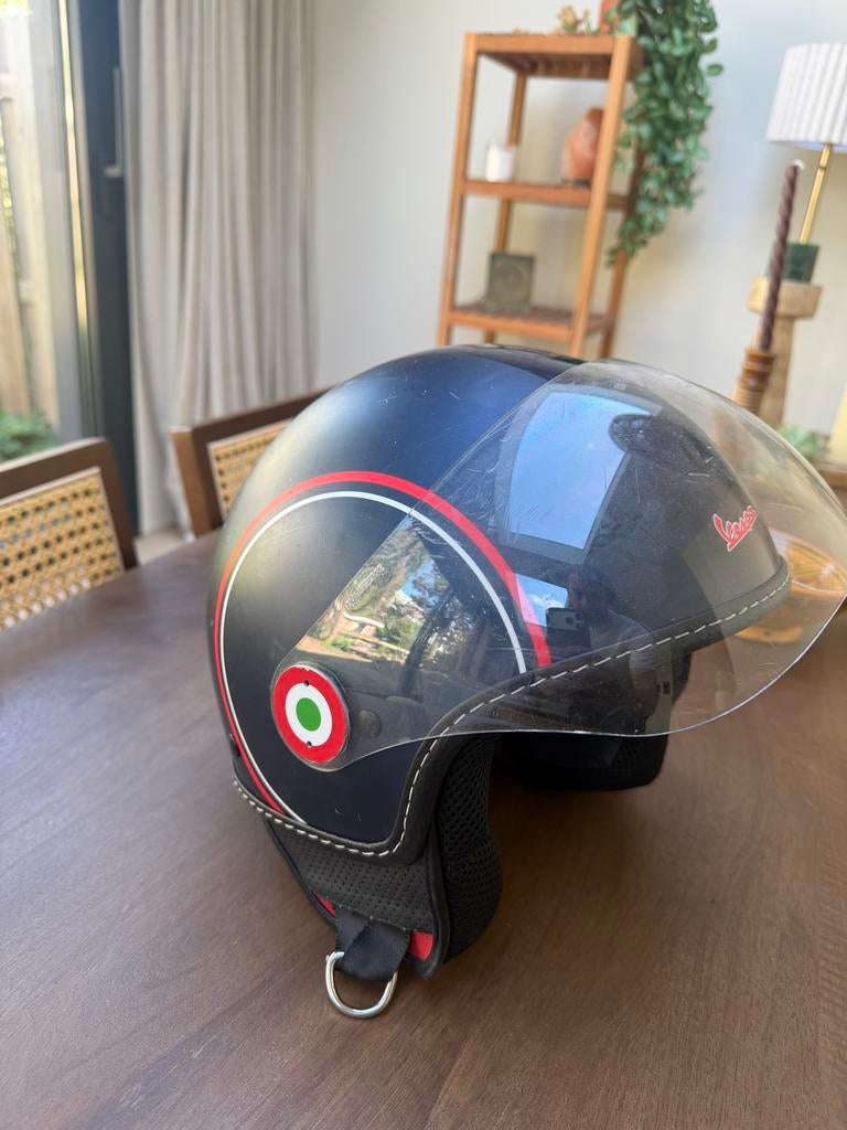 Officiële Vespa helm - Donkerblauw & Italiaanse vlag details, Overige merken, Jethelm, Ophalen of Verzenden, Dames