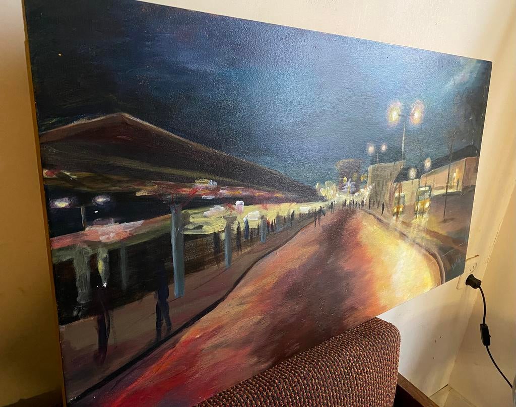 Willem Roos (1950) - schilderij Nachtelijk tafereel, Ophalen of Verzenden