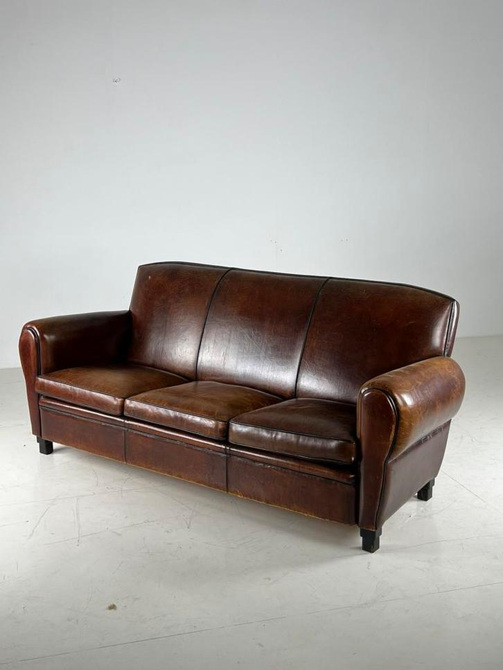 Schapenleren 3 zits bank mancave klassiek, Huis en Inrichting, Banken | Sofa's en Chaises Longues, Zo goed als nieuw, 200 tot 250 cm