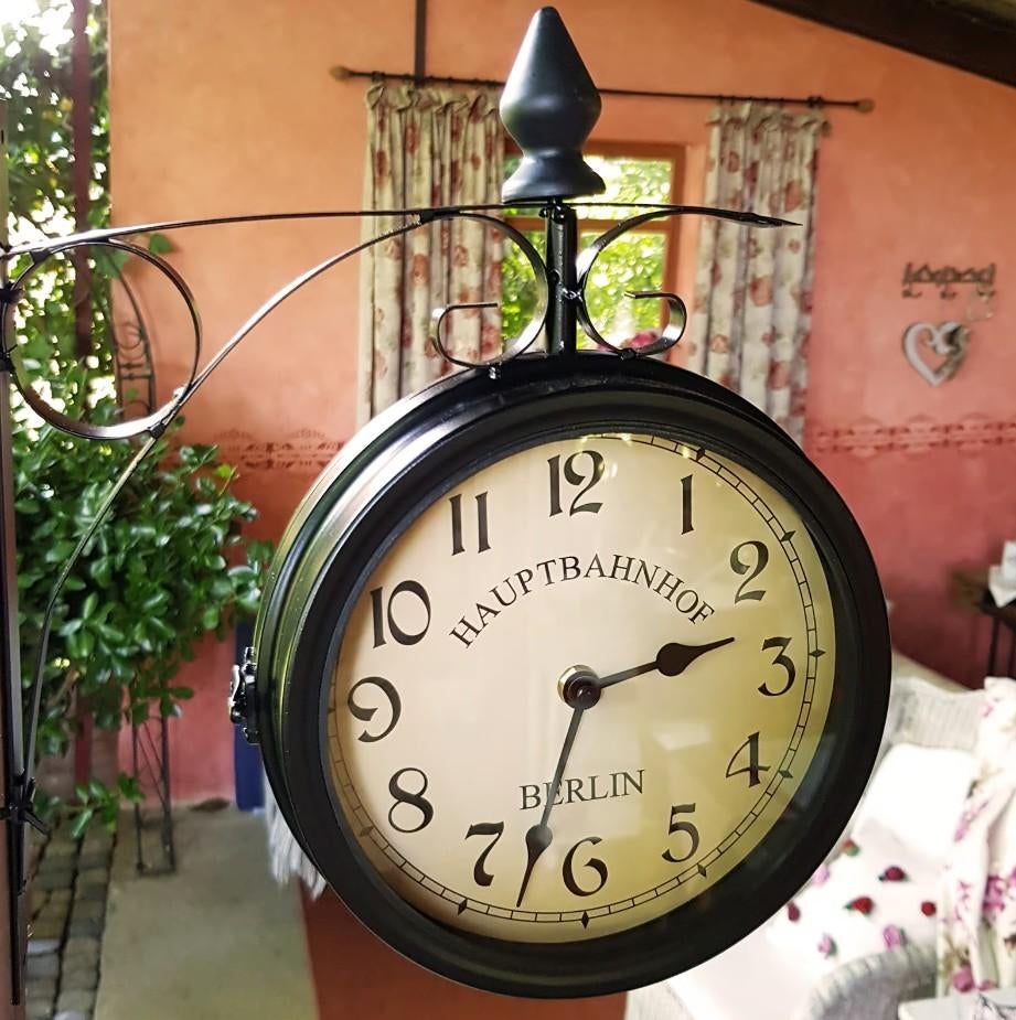 Wandklok dubbelzijdig stationsklok zwart wit GRATIS BEZORGD!, Wandklok, Verzenden, Nieuw, Nvt