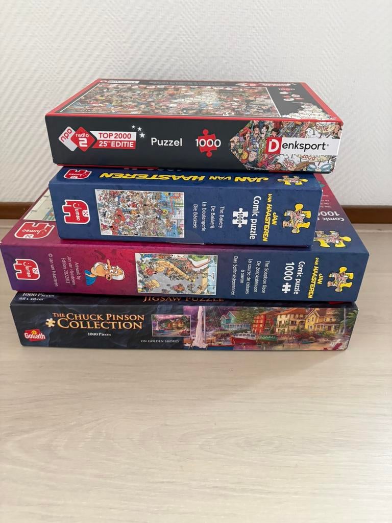 Vier legpuzzels, waaronder twee van Jan van Haasteren, Hobby en Vrije tijd, Denksport en Puzzels, Ophalen, 500 t/m 1500 stukjes