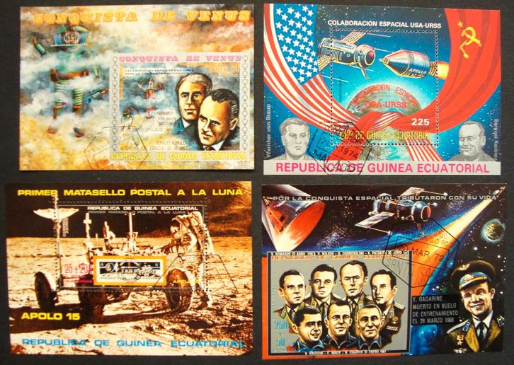 - 771 - 4 Blokjes met USA en USS Ruimtevaarders., Postzegels en Munten, Postzegels | Thematische zegels, Gestempeld, Overige thema's