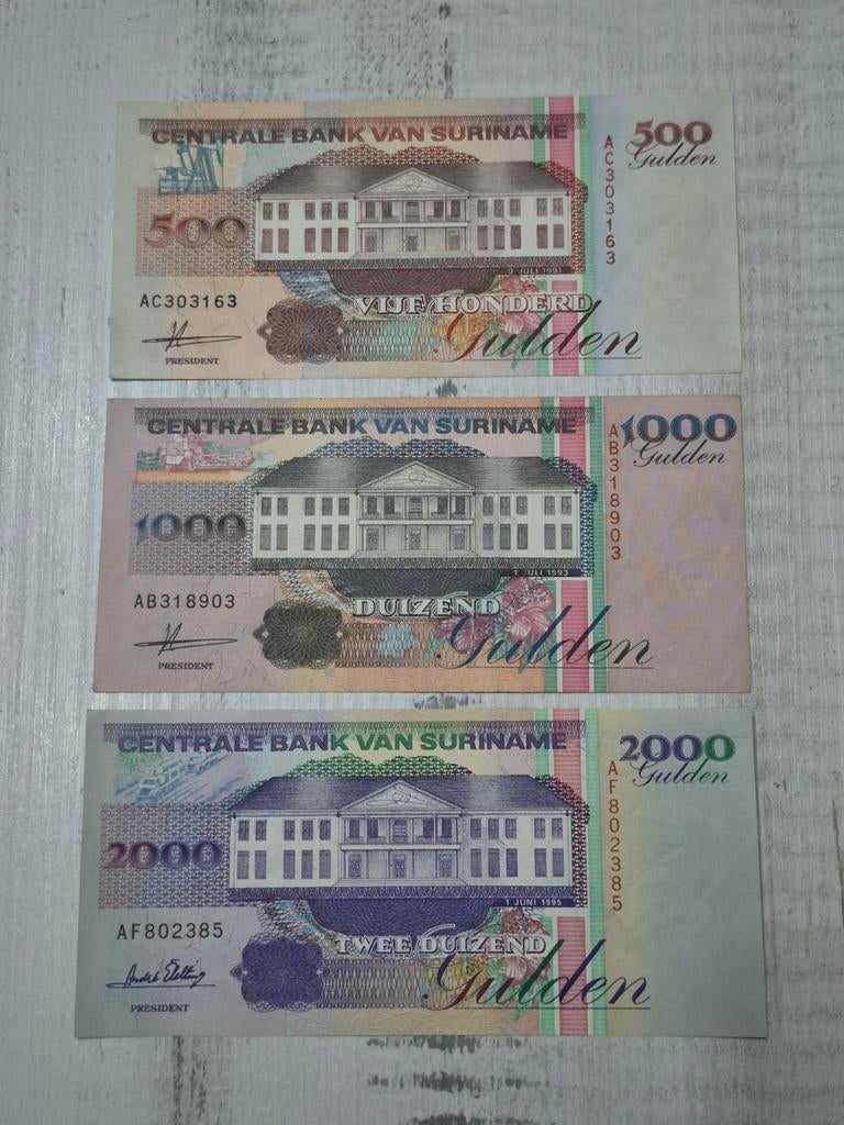 Surinaamse Gulden Bankbiljetten Set (500, 1000, 2000 Gulden), Ophalen of Verzenden, Zuid-Amerika