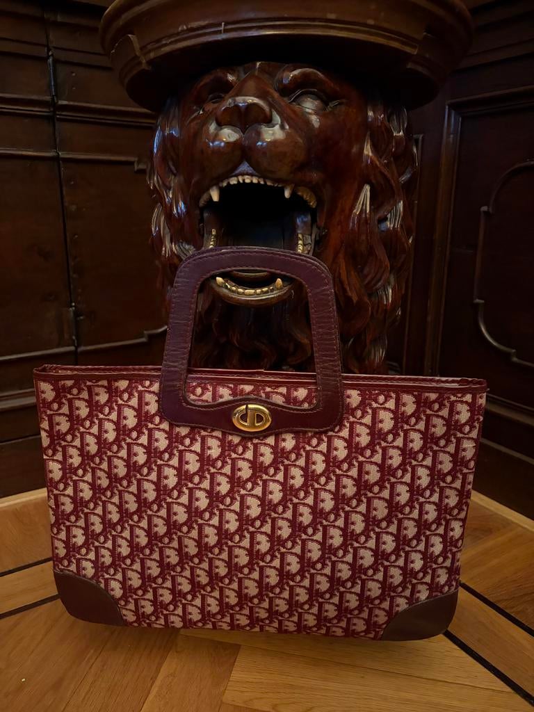 Vintage Christian Dior Oblique Handtas Rood/Bordeaux, Ophalen of Verzenden, Gebruikt, Rood, Handtas