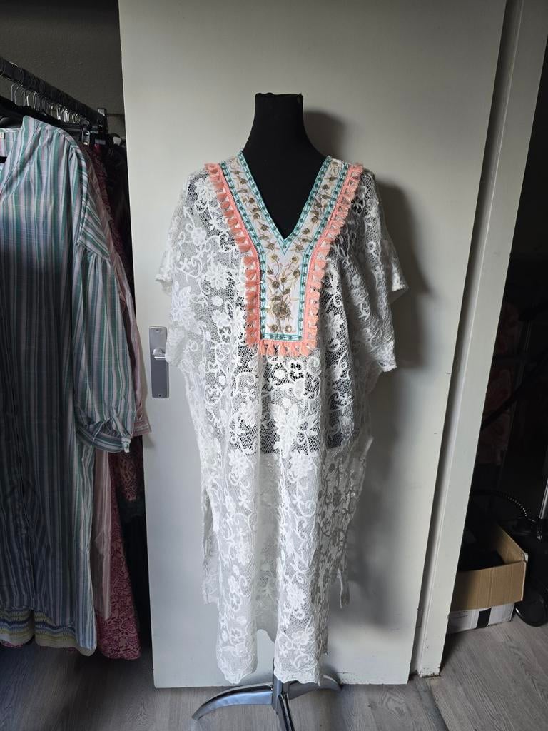 Strand cover jurk, Kleding | Dames, Jurken, Wit, Maat 42/44 (L), Nieuw, Ophalen of Verzenden