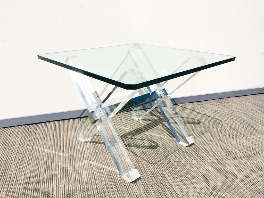 Plexi salontafel # Vintage jaren 80 # Bijzettafel, 50 tot 100 cm, Vierkant, Ophalen of Verzenden, Zo goed als nieuw