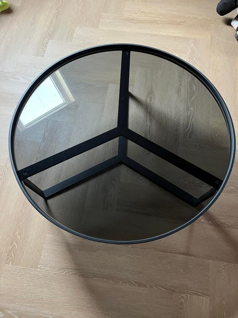 Ronde salontafel met glazen blad, Ophalen, Gebruikt, 50 tot 100 cm, Rond