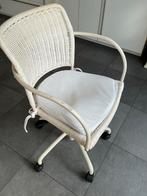 Witte rotan bureaustoel met wieltjes, Ophalen, Gebruikt, Wit, Riet of Rotan