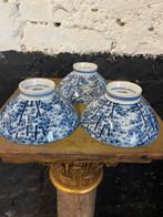 Set 3 vintage Japanse rijstkommen blau wit bamboe motief, Ophalen of Verzenden, Porselein, Overige stijlen, Kom(men)