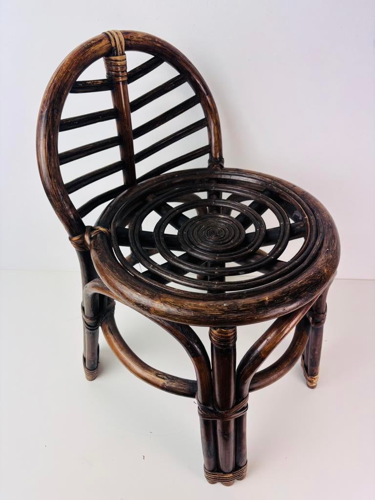 Vintage rattan/bamboe krukje – Hollywood Regency stijl, Huis en Inrichting, Krukjes, Zo goed als nieuw, Hout, Ophalen of Verzenden