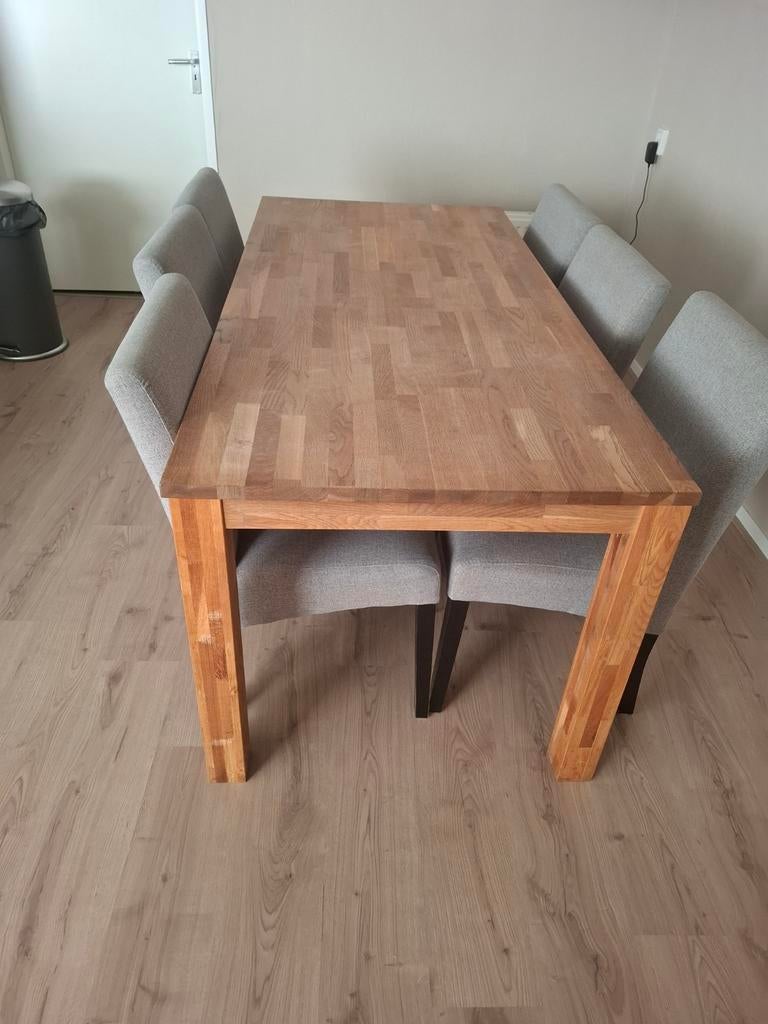 Eiken houten eettafel + 6 stoelen 180x85x77,5cm (LxBxH), Ophalen