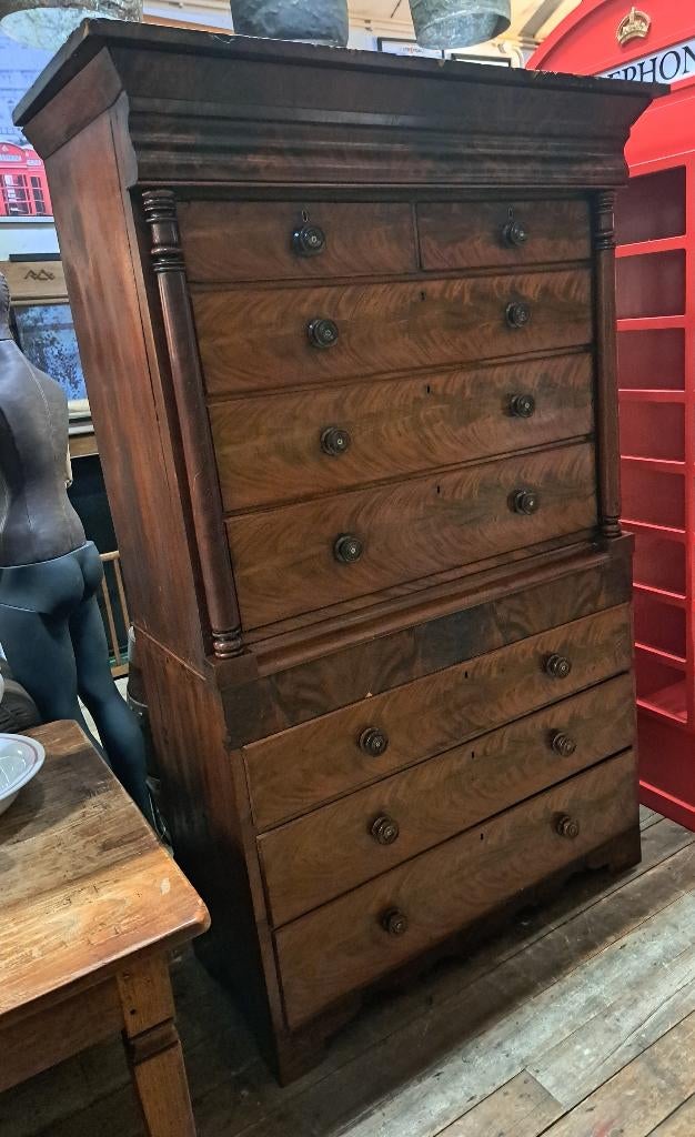 Grote antieke ladekast 225 cm hoog 130 cm breed 61 cm diep, Antiek en Kunst, Ophalen
