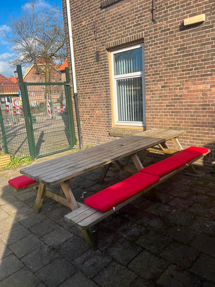 Robuuste Picknicktafel Model  "Lange Jan" 12 personen, Tuin en Terras, Picknicktafels, Rechthoekig, Hout, Ophalen