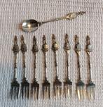 8 verzilverde Henry Dunant gebaksvorkjes en 1 lepeltje, Ophalen of Verzenden