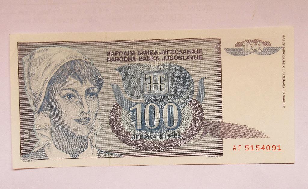 Joegoslavië 100 Dinara 1992, Postzegels en Munten, Bankbiljetten | Europa | Niet-Eurobiljetten, Verzenden, Joegoslavië