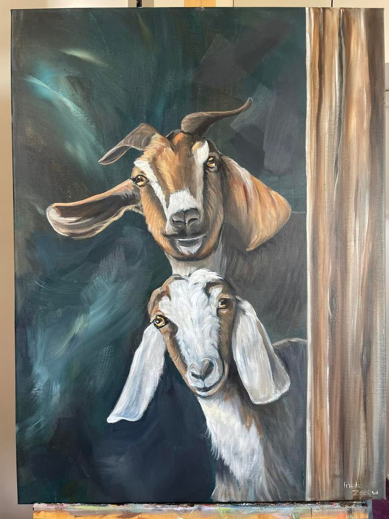 Schilderij geiten, Antiek en Kunst, Ophalen of Verzenden