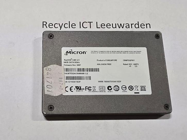 Micron 64gb laptop ssd hdd hardeschijf c400, Computers en Software, Harde schijven, Gebruikt, Laptop, Intern, SSD, SATA, Ophalen of Verzenden