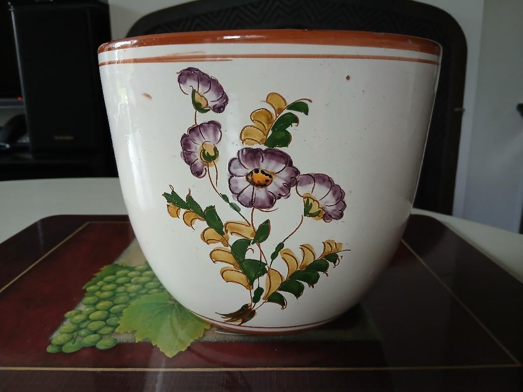 Vintage bloempot botanica Italy handgeschilderd Ø 19 cm, Tuin en Terras, Bloempotten, Rond, Binnen, Ophalen of Verzenden, Aardewerk