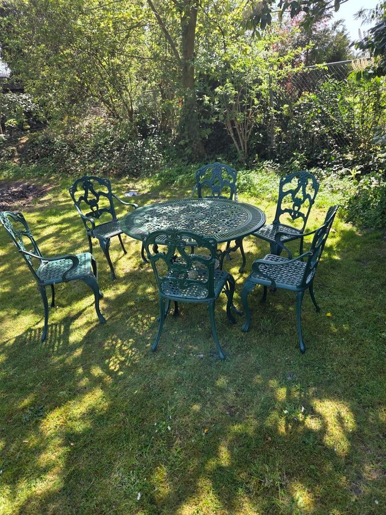 Gietijzeren tuinset, Tuin en Terras, Tuinsets en Loungesets, Ophalen, Overige materialen, Gebruikt, 6 zitplaatsen