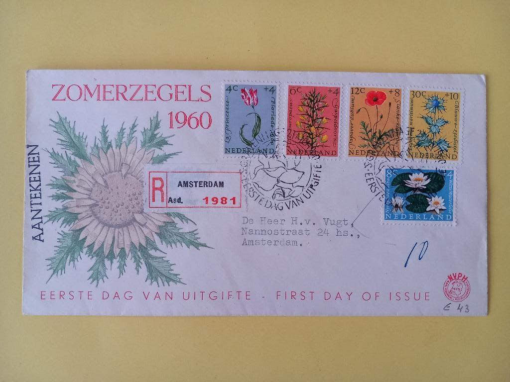 1960 Zomerzegels FDC E43 met open klep e3, Postzegels en Munten, Postzegels | Eerstedagenveloppen, Verzenden, Beschreven, Nederland