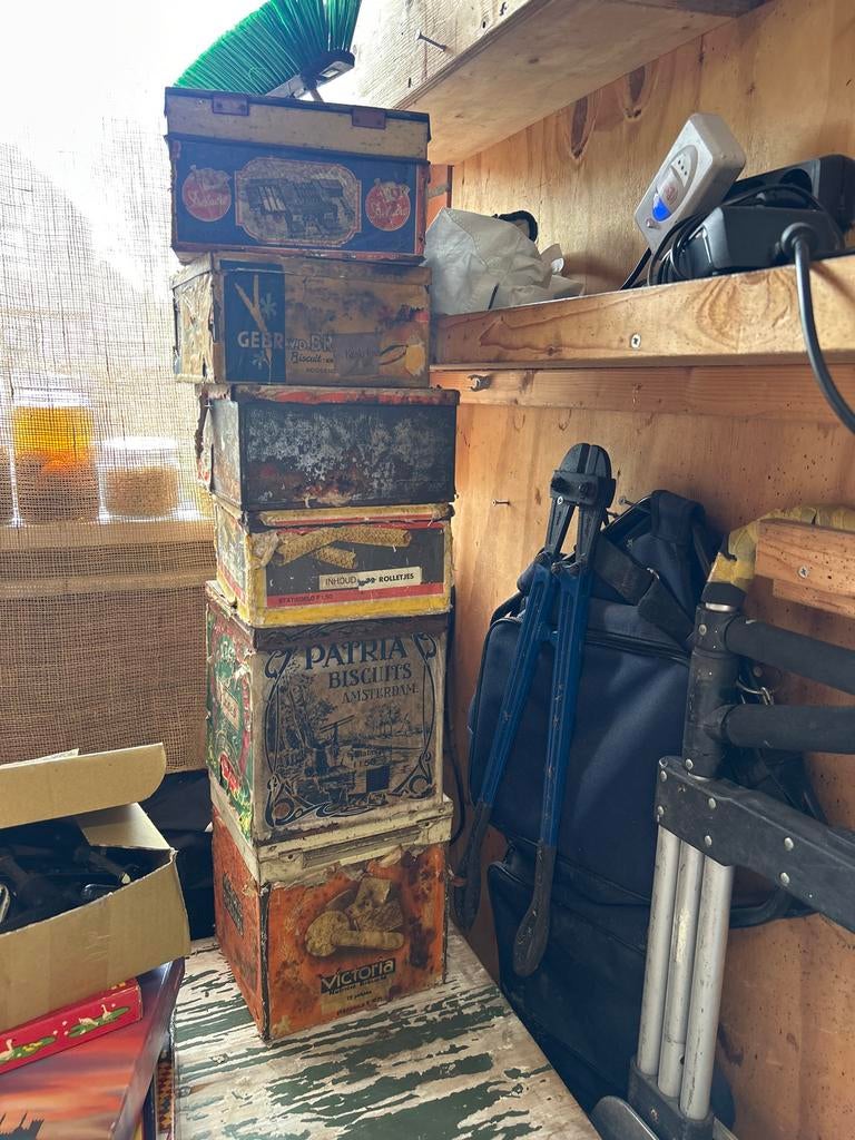 Set van 6 Oude Vintage Biscuitblikken - Delacre, Patria, Vic, Verzamelen, Ophalen of Verzenden, Gebruikt, Koek(jes), Overige merken