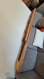 Robuuste houten wandplanken met leren banden, Ophalen, Gebruikt