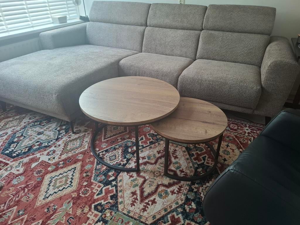 Salontafel set van 2 - Rond, Hout en Metaal, 50 tot 100 cm, Rond, Metaal, Minder dan 50 cm
