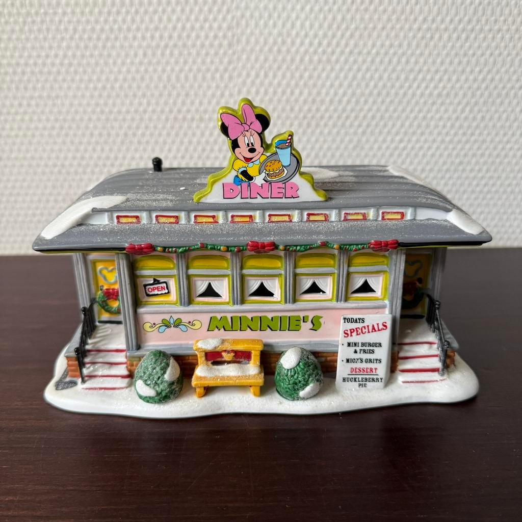 Department 56 Disney Village Minnie's Diner, Kerstdorp, Ophalen of Verzenden, Mickey Mouse, Gebruikt, Overige typen
